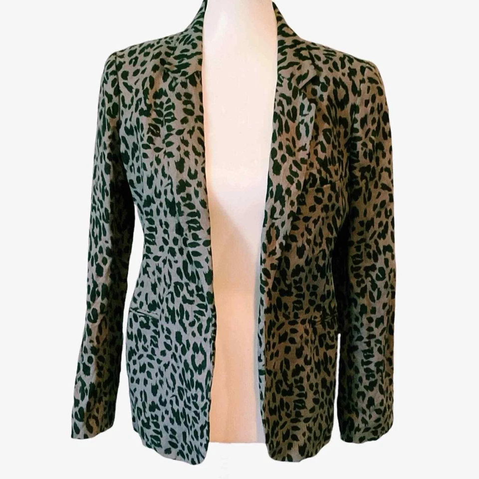 Joie Mehira Linen Animal Print Blazer Sz 10 - Image 3 of 4