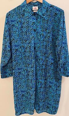 Cole of California Long Sleeve Button-Up Shirt Dress - Blue Patterns - Size L