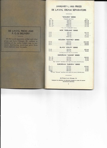DE LAVAL SEPARATORS PRICE LIST JANUARY 1,1933 EDITION - Picture 2 of 3