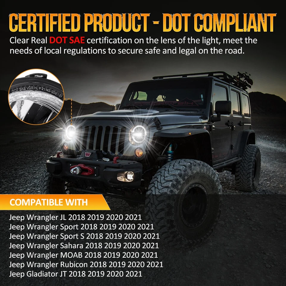 Faros LED redondos más nuevos de 9 pulgadas con DRL para Jeep Gladiator JT 2018-2022 Foto 4 de 4