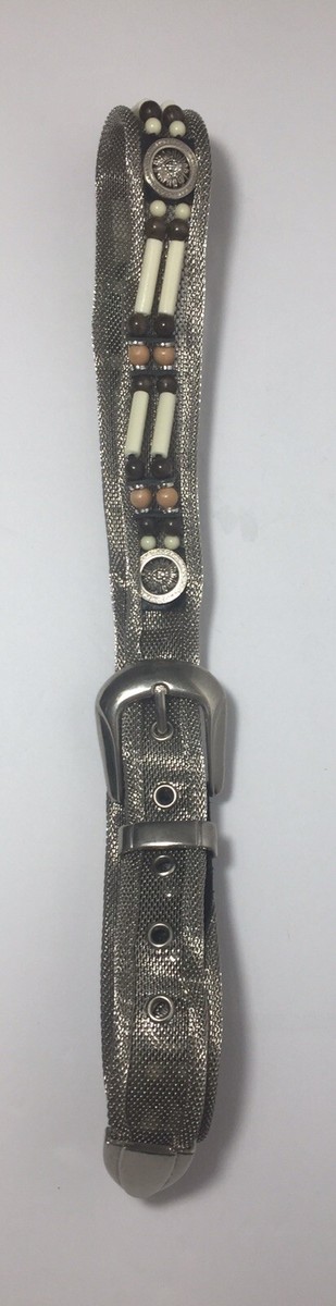 DONNA KATZ Silver Chainmail Metal Mesh Belt With Southwest 