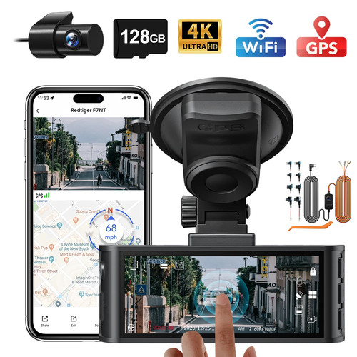 REDTIGER F7NT 128G Dash Camera 4K Front and Rear,Touch Screen ,With Hardwire Kit