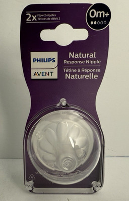 2pk Philips AVENT Silicone Natural Response Baby Bottle Nipples Flow 2, 0M+
