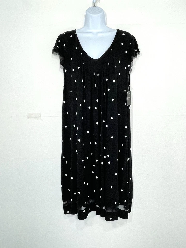 NWT Ellen Tracy Women's XL Soft Flutter Sleeve Stretch Jersey Chemise, Black Dot - Image 3 of 4