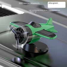 Solar Powered Airplane Car Green Chrome Propeller Novelty