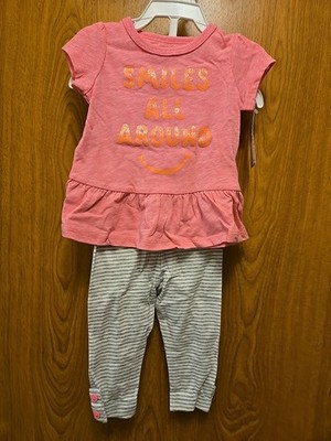 Baby Girl Carter's 2 Pc 3 Month Short Sleeve Shirt Leggings Pant Set 3M Smiles