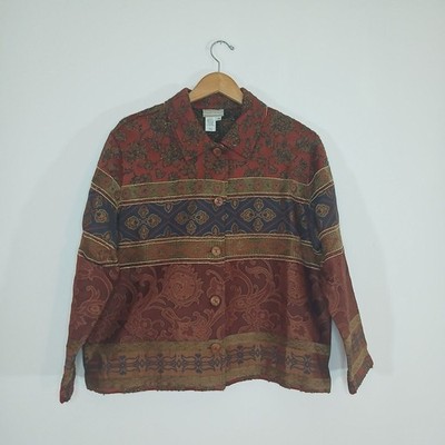 Coldwater Creek Tapestry Blazer Jacket 1X Artsy Vintage Chic Boho Dark Acadamia