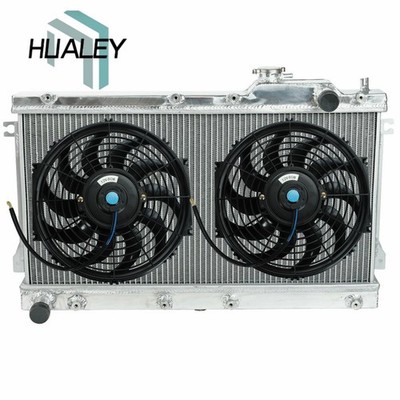 3Row Alu Kühler Radiator+2X12''Fan For 1990-97 Mazda Miata MX5 1.6L 1.8L L4 MT