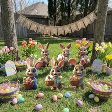6PC Outdoor Easter Bunny Decorations - Bunny Yard Signs with Stakes - Waterproof