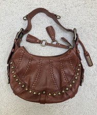 Isabella Fiore Leather Hobo Shoulder Bag Tote Studded Brown Tassel Pls Read