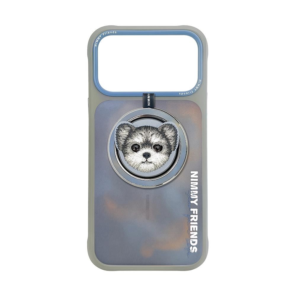 Nimmy Friends Big Eye Yorkie Dog Face Case MagSafe Grip iPhone 17 Pro Grey Blue