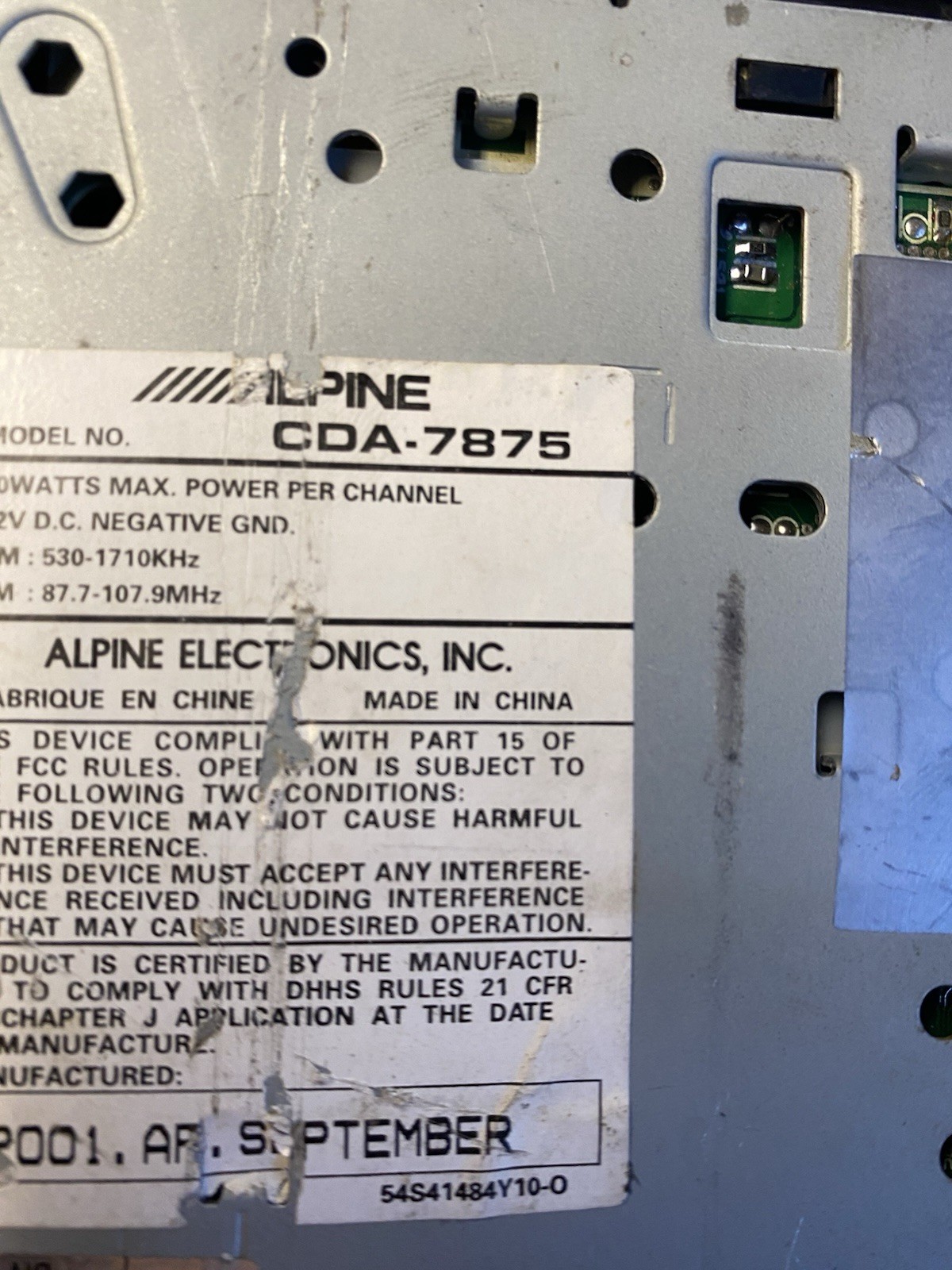 Alpine CDA-7875 CD Player Car Radio Am/FM Stereo Receiver Deck