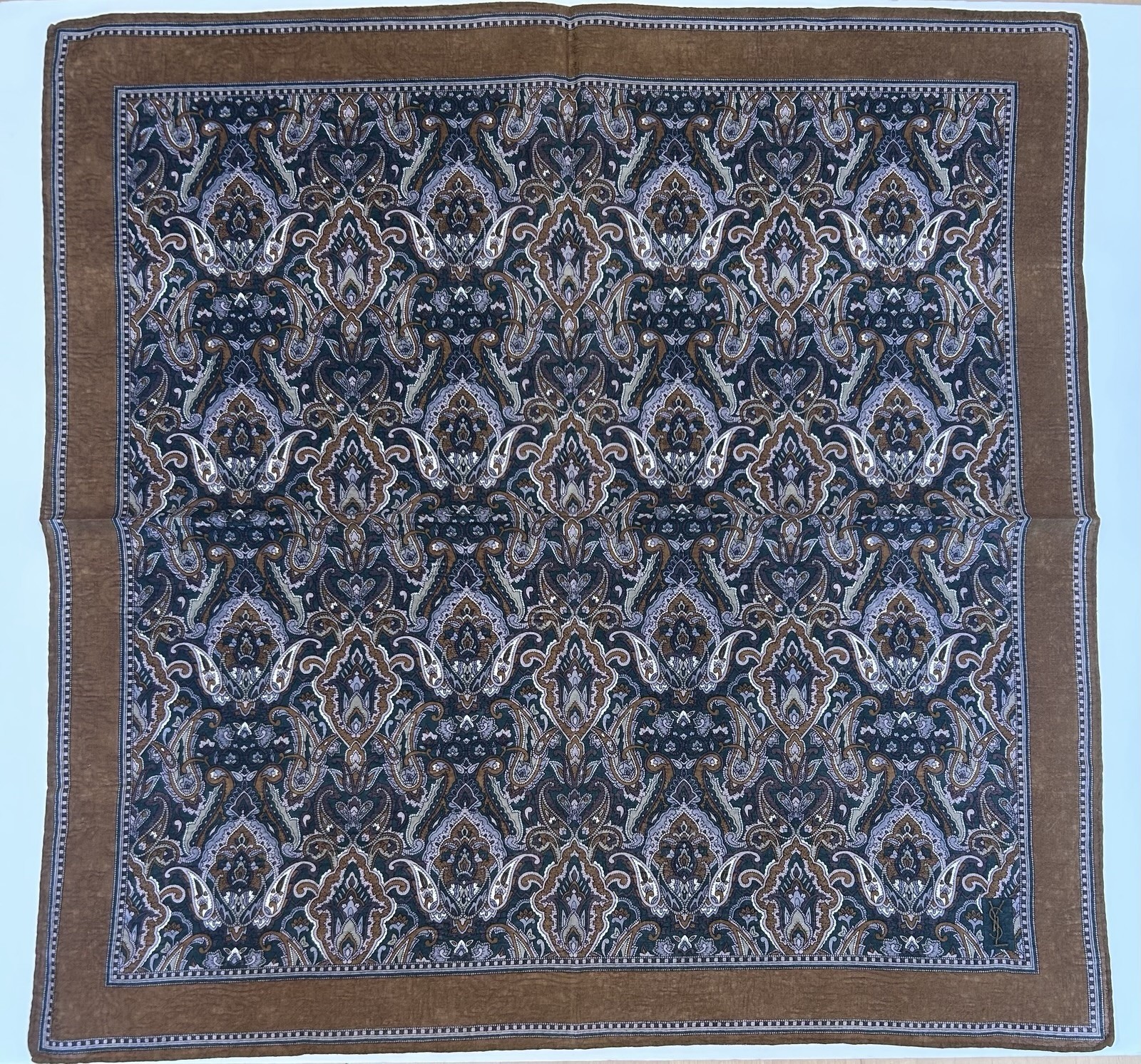 MEN’S Handkerchief YSL Brown Paisley Woven Fabric Cotton Pocket Suit SQUARE 20” thumbnail 6
