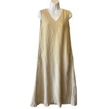 Uniqlo Minimalist midi dress S Light beige Linen Rayon Pockets Sleeveless V-neck