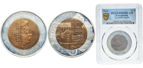 Luxembourg 2011 5 Euros Bimetallic: niobium centre in silver (.925) ring PCGS...