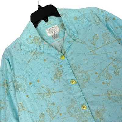 The City Quilter Button Down Tunic Dress Zodiac Print Celestial Longline Women L