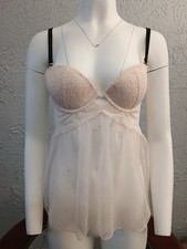 VICTORIA'S SECRET Nightie 34C Lingerie Negligee Pink Push Up Bra Sheer Lace
