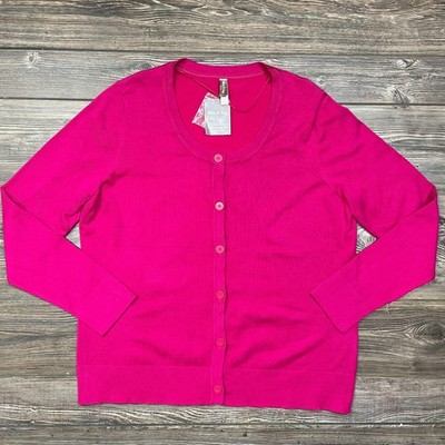 White Stag Pink Fuchsia Cardigan Sweater Button Up SZ 2X C102011