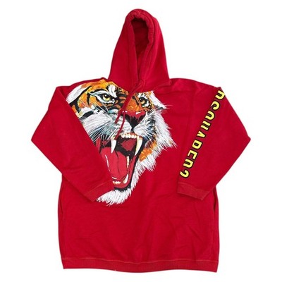 Dsquared2 Hoodie Kleid Tiger Print Pullover Long Italy Rot Sweatshirt Damen XS
