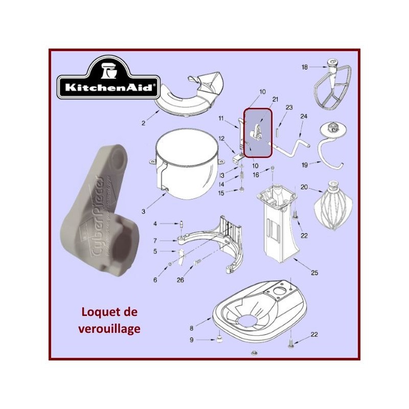 Bras de verrouillage de bol Kitchenaid 241764 piece detachee robot