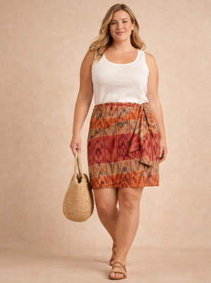 Lauren Ralph Lauren Skirt 22W Wrap Ikat Linen Cotton A-Line Ruffle Vacation NWT