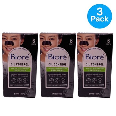 Biore Charcoal Oil Control Pore Strips 6 Ct 3 Pack New