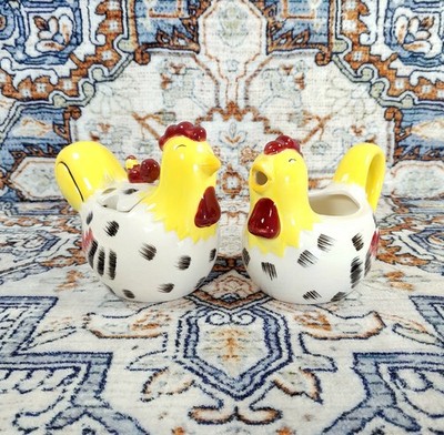 Vintage Chestnut Creek Rooster & Hen Covered Sugar & Creamer Farmhouse Whimsy