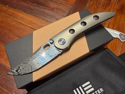 NEW WE Knife ATTOR Damasteel Blade Timascus Inlay Bead Blasted knife WE23037-DS1