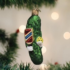 Old World Christmas Pickleball Pickle Ornament 3.75 Inch Glass, Comes in OWC Box