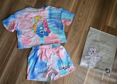 NWT Care Bears Shein X Care Bears Tie Die 8Y Cropped Tee Shirt Top Shorts Set