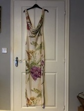 Cream Floral Print Plisse Cowl Plunge Maxi Dress  Size 6 BNWT