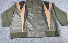 Steven Land 4XL Leather Knit Sweater Jacket Olive Tan Black Colorblock Zip Front