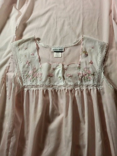 VTG 80's Kristen Miller PINK W/ EMBROIDERY & LACE NIGHTGOWN & ROBE SET SZ S - Picture 7 of 13