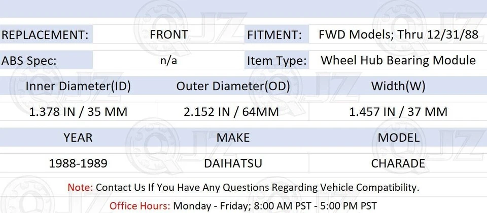 [FRONT(Qty.2)] Wheel Hub Bearing [64mm OD] for 1988-1989 Daihatsu Charade FWD - Image 2 of 4