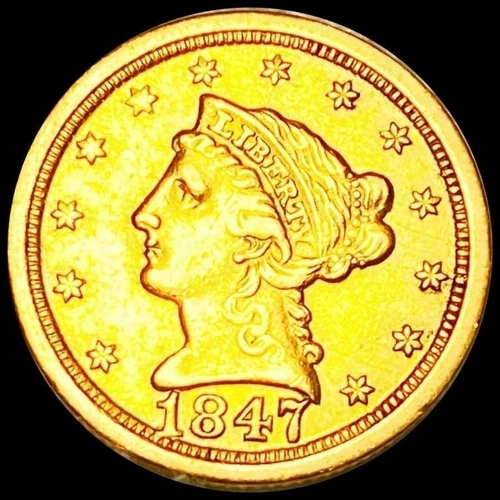 1847-O Liberty GOLD $2.50 Quarter Eagle Error Coin Rotated Die