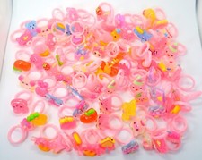 NEW PINK COLORED KIDS FUNNY DESIGN RINGS JOB LOT BUNDLE