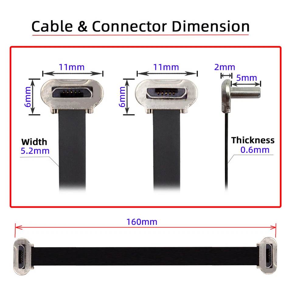 Micro USB Short Flat Cable, USB 2.0 5V2A Fast Charge Data Extension Cable 0.52FT - Image 3 of 4