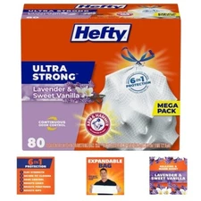 Hefty Ultra Strong Tall Kitchen Trash Bags 13 Gallon Lavender Scent 80 Count Hom