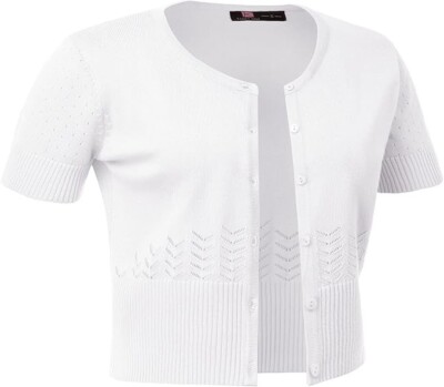 KANCY KOLE Women's Soft Basic Crew Neck Short Sleeve Cropped Bolero Cardigan