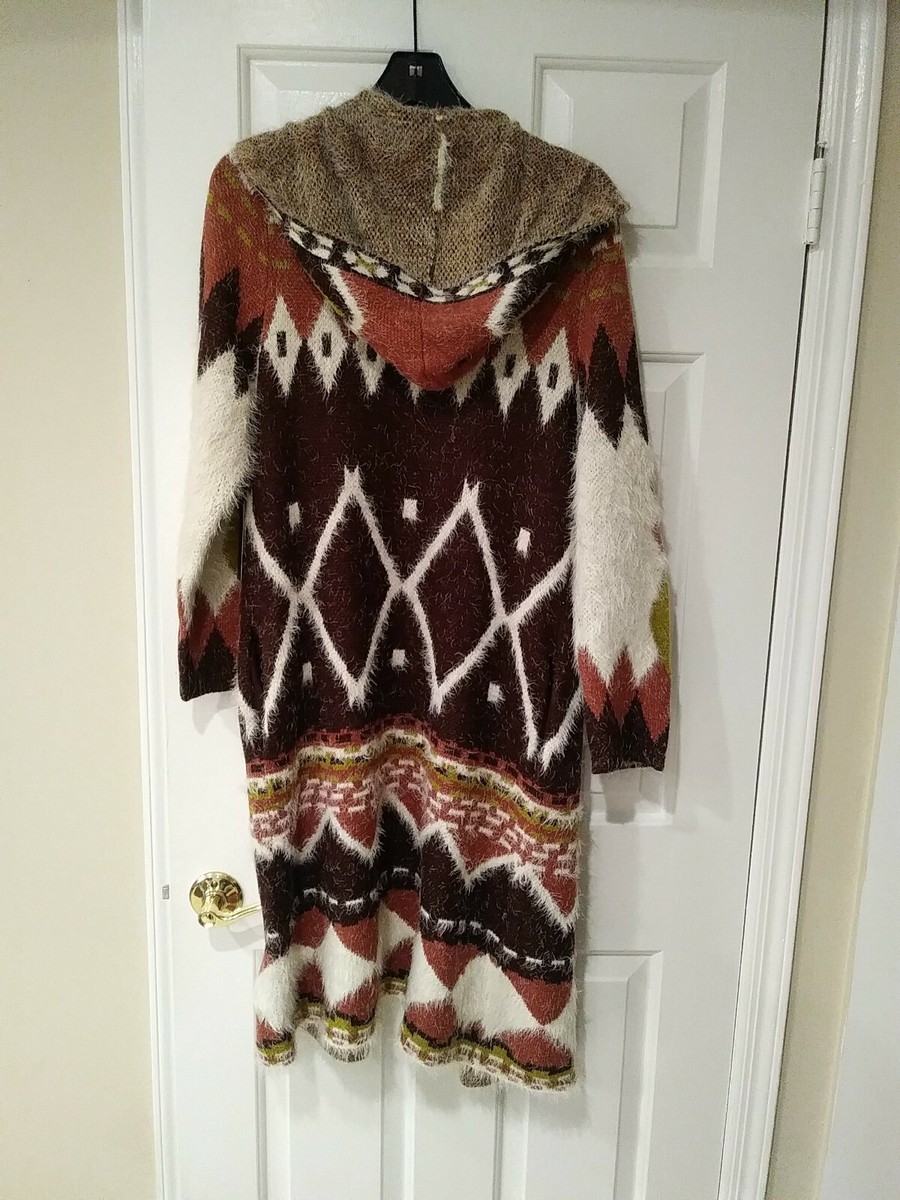 NWT MAXSPORT Hooded Long Cardigan in Burgundy/Terracotta Sz