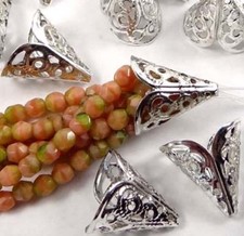 10 Silver Plated Pewter Filigree Fancy Hollow Cones Bead Caps 16mm