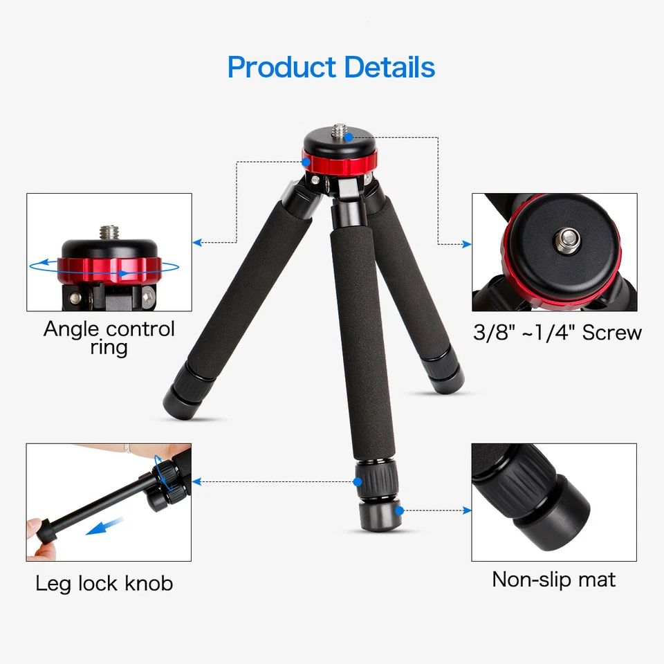 Mini Tripod Tabletop Tripod with 1/4 and 3/8 Screw Mount and Function Leg Design - Image 2 of 4
