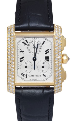 Cartier Tank Francaise Chronograph 18k Yellow Gold Diamond Wat...