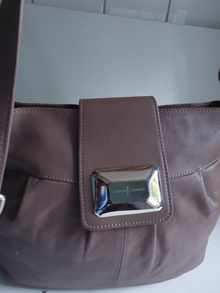 JASPER CONRAN DESIGNER WOMENS TAUPE REAL LEATHER SATCHEL TOTE CROSSBODY