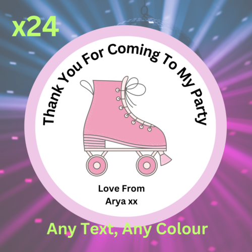 Roller Skate Personalised Birthday Party stickers Thank You For Coming Labels - Picture 1 of 1