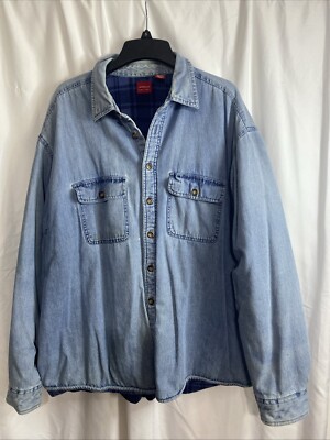Vtg Arrow Denim Fleece Button Down Shirt *Broken-In* Hunting Village Mens 2XL