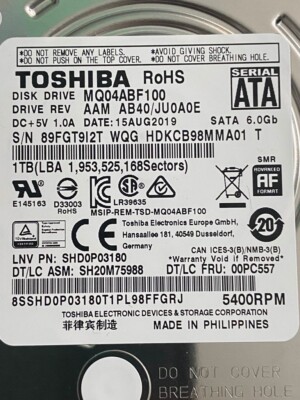 Toshiba MQ04ABD100 5400RPM 2.5-Inch SATA  6.0Gb 1TB Hard Disk Drive