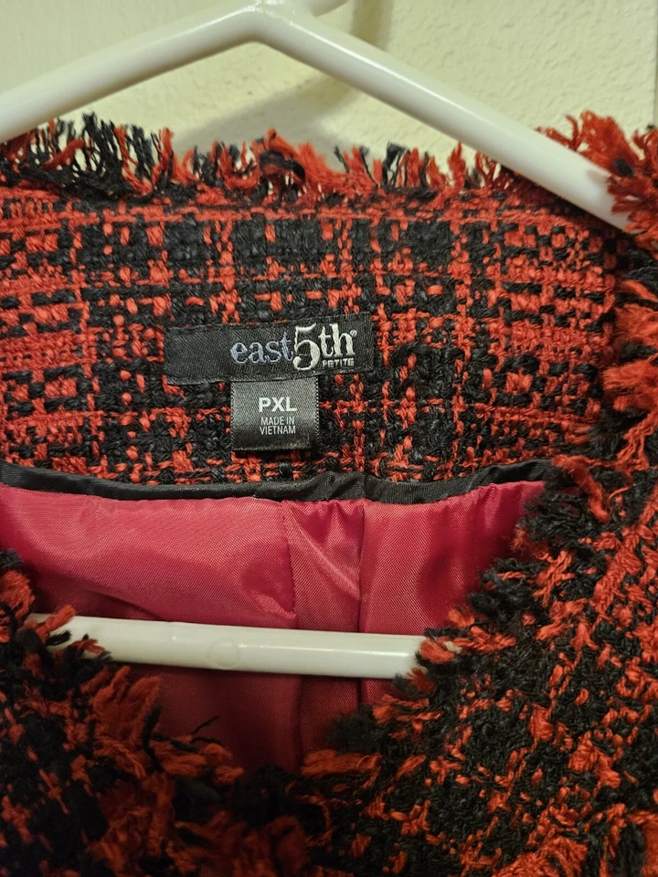 East 5th Mujer Negro/Rojo Suéter Manga Larga Chaqueta Talla PXL CON Bolsillos Foto 3 de 3