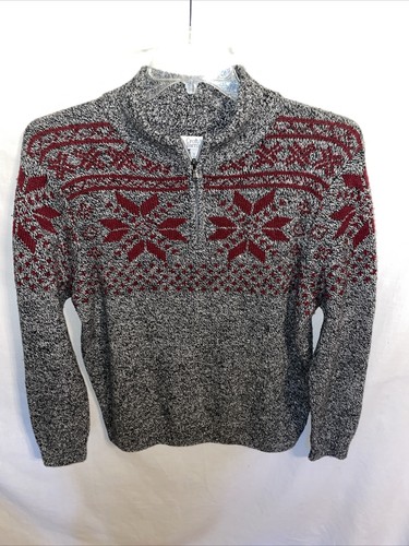 Croft & Barrow Mens Zip Collar Sweater Sz Large Gray Geometric Christmas Season