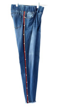 WHY Dress Jeans Juniors 9 Blue Pearl Tuxedo Stripe High Rise Crop Raw Hem EUC